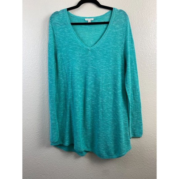 Eileen Fisher Sweaters - Eileen Fisher Sweater Womens Large Green Organic linen Cotton V-Neck Fall Knit